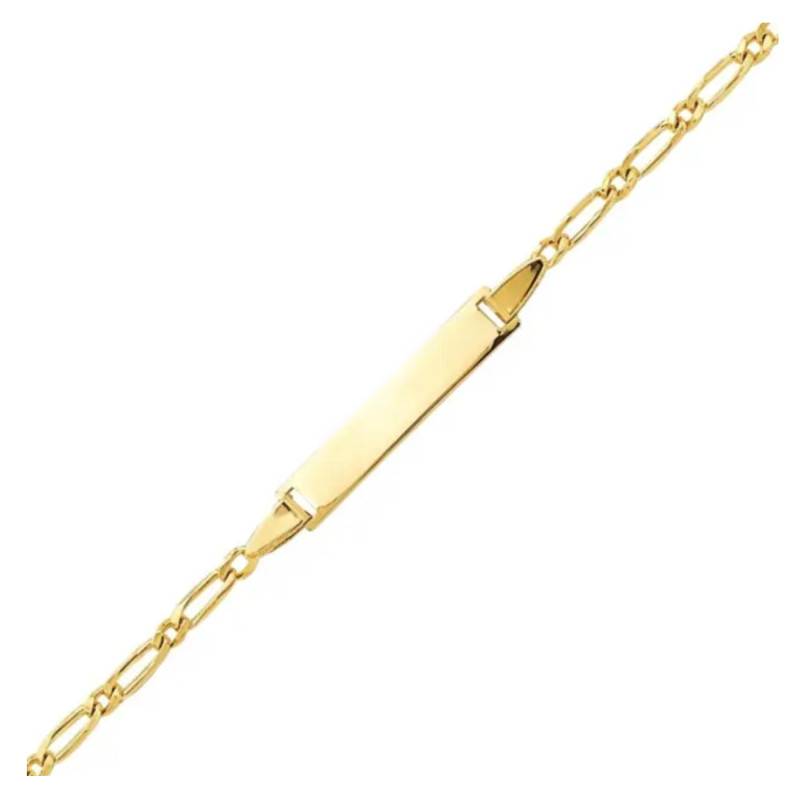 Yellow Gold Rectangular Baby ID Bracelet with Alternating Oval Link Chain, Adjustable Length 14 cm - Bambins