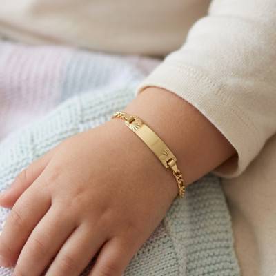 Lucas Lucor Figaro Chain 375 Yellow Gold Baby ID Bracelet, Adjustable Length 14 cm - Lucas Lucor