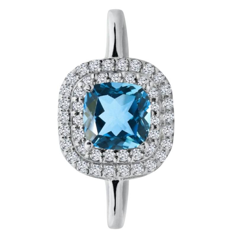 Bague Solitaire Accompagné Topaze & Diamants de Synthèse 0,20 ct en Or Blanc 750, Taille 54 - Ocarat