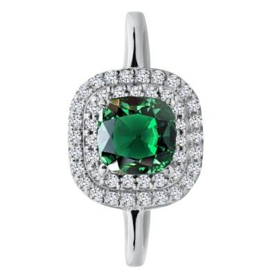 Bague Solitaire Accompagné Émeraude & Diamants de Synthèse 0,20 ct en Or Blanc 750, Taille 54 - Ocarat