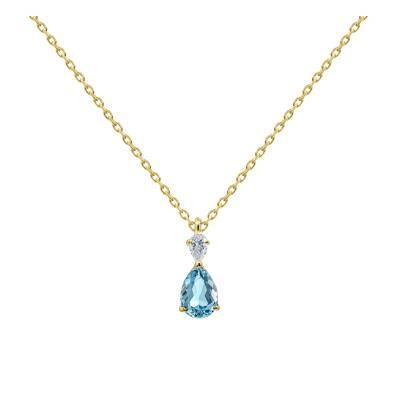 750/1000 Yellow Gold Topaz & Lab-Grown Diamond 0.10 ct Necklace, Adjustable Length 42 cm - Ocarat