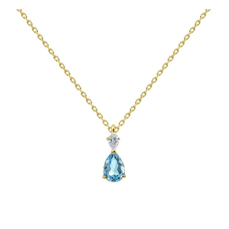 750/1000 Yellow Gold Topaz & Lab-Grown Diamond 0.10 ct Necklace, Adjustable Length 42 cm - Ocarat