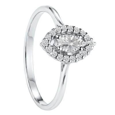 White 750/1000 Gold Marquise Lab-Grown Diamond 0.40 ct Accompanied Solitaire Engagement Ring, Size 54 - Ocarat