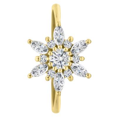 Bague de Fiançailles Fleur & Diamants de Synthèse en Or Jaune 750, Taille 54 - Ocarat