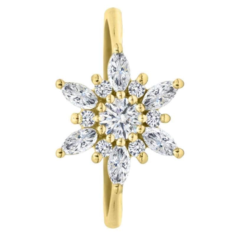 Bague de Fiançailles Fleur & Diamants de Synthèse en Or Jaune 750, Taille 54 - Ocarat