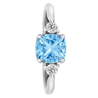 Blue Topaz & Lab-Grown Diamonds Shoulder-Set Solitaire Ring, 0.14 ct, 750/1000 White Gold, Size 53 - Ocarat