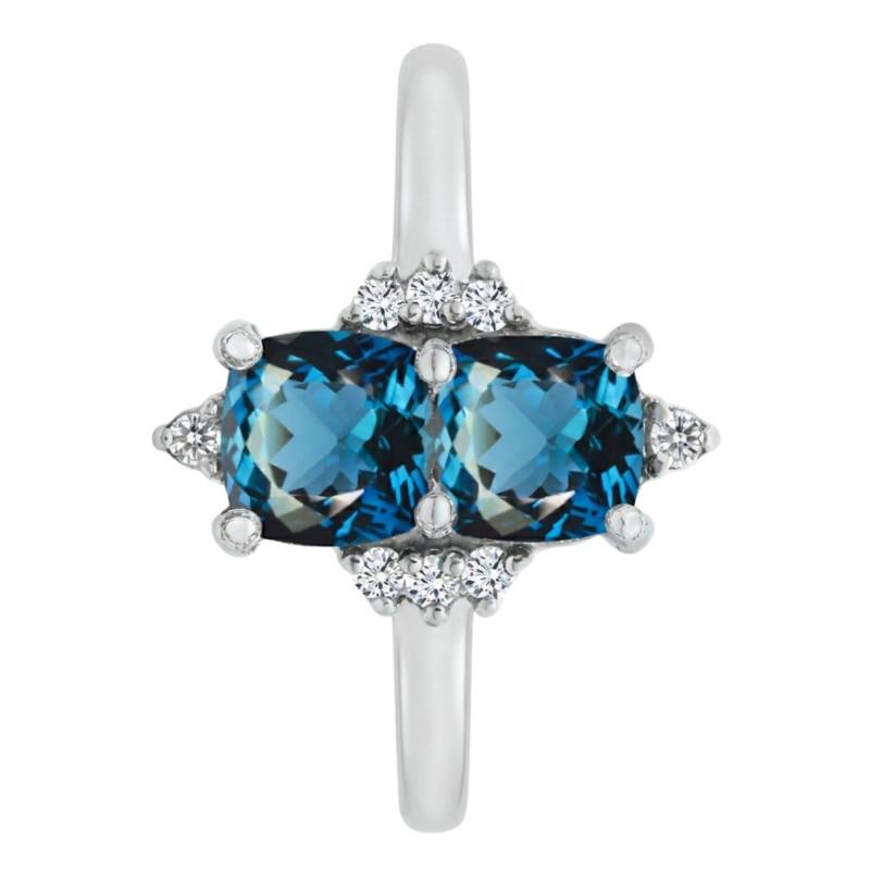 750/1000 White Gold London Blue Topaz & Lab-Grown Diamond Engagement Ring 0.10 ct Size 54 - Ocarat