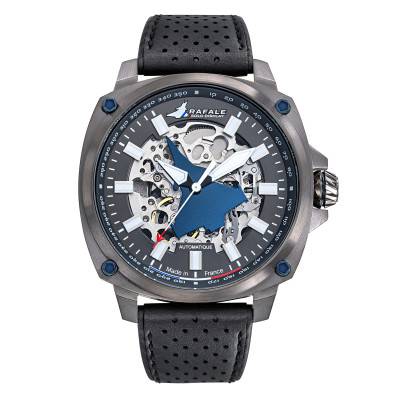 Rafale Solo Display PILOTE Automatic Black Leather Watch 666039 - Patrouille de France