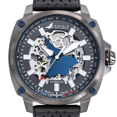 Rafale Solo Display PILOTE Automatic Black Leather Watch 666039 - Patrouille de France