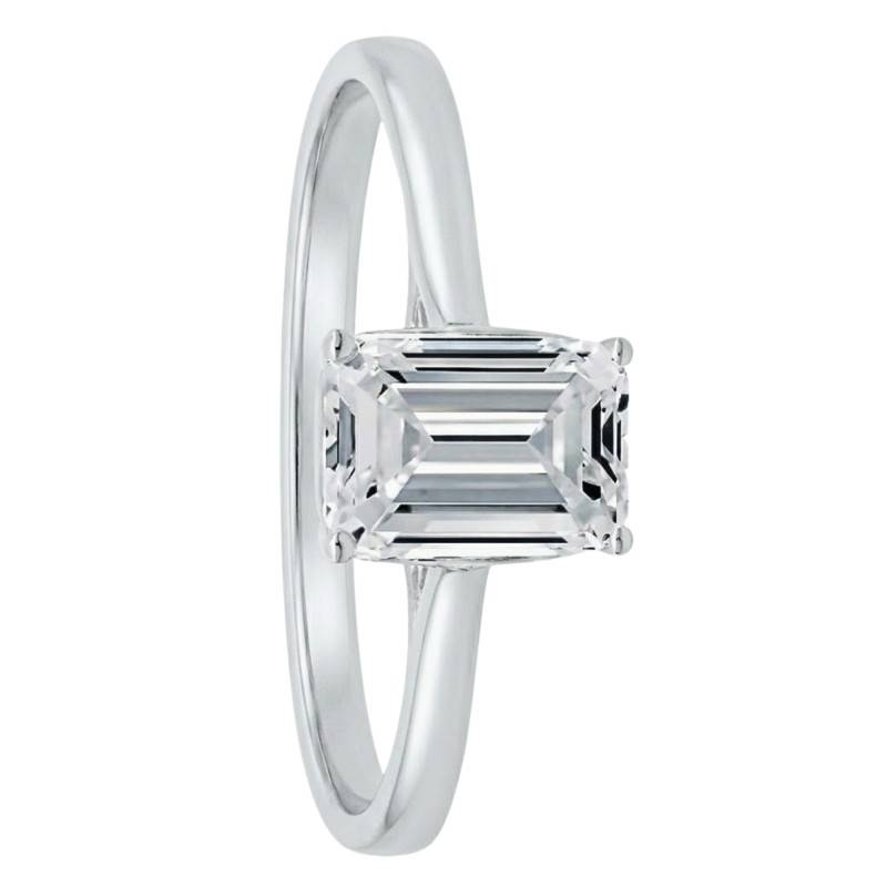750/1000 White Gold 1.00 ct Emerald-Cut Lab-Grown Diamond Solitaire Ring - Amore