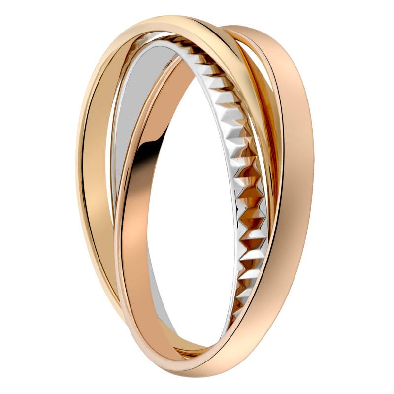 3-Tone 375/1000 Gold Polished and Notched Interlaced Wedding Ring, Width 2.00 mm - Fair'Belle