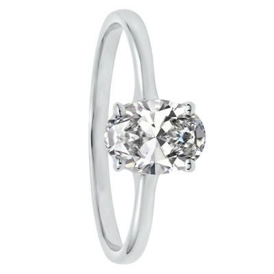 Solitaire Diamant de Synthèse Ovale 0,75 ct en Or Blanc 750, Taille 54 - Ocarat