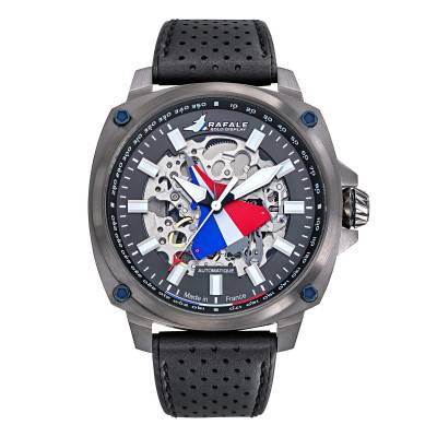 Rafale Solo Display PILOTE Automatic Black Leather Watch 666037 - Patrouille de France