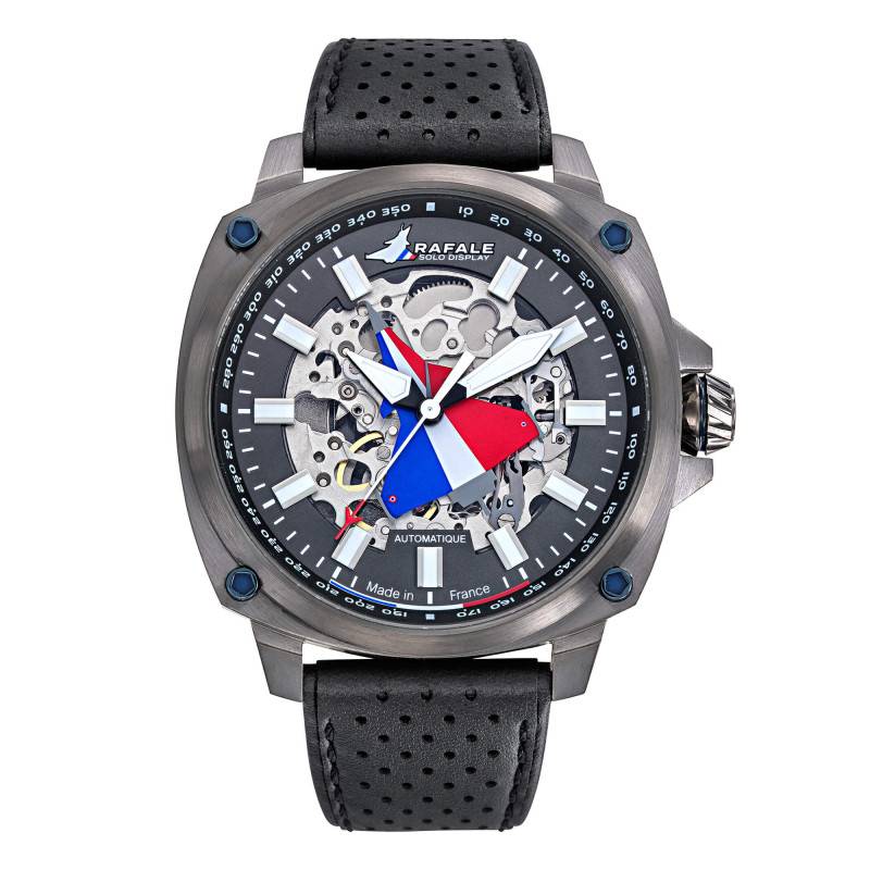 Rafale Solo Display PILOTE Automatic Black Leather Watch 666037 - Patrouille de France