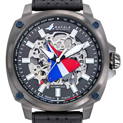 Rafale Solo Display PILOTE Automatic Black Leather Watch 666037 - Patrouille de France