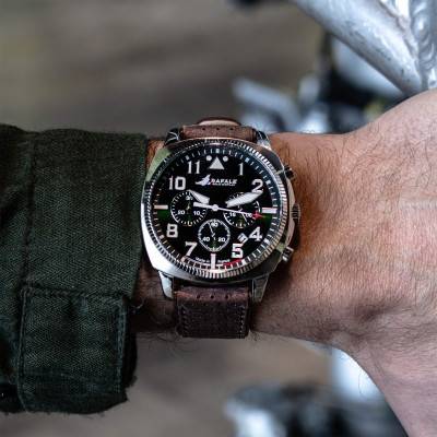 Rafale Solo Display COACH Chrono Green Brown Leather Watch 666026 - Patrouille de France