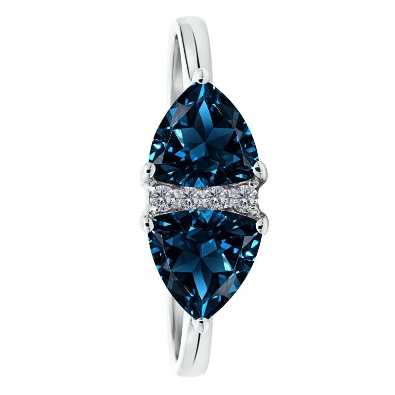 Bague de Fiançailles Topaze London Blue & Diamants de Synthèse 0,03 ct en Or Blanc 750, Taille 54 - Ocarat