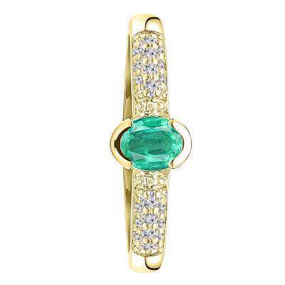 750 Yellow Gold Emerald Semi-Bezel Solitaire Ring & 0.18 ct Diamonds, Size 54 - Ocarat