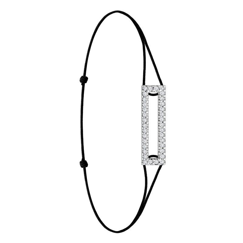 750/1000 White Gold Black Cord Bracelet with 34 Lab-Grown Diamonds 0,20 ct, Adjustable Length - Ocarat