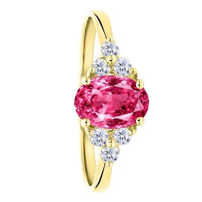 Bague Solitaire Épaulé Tourmaline & Diamants de Synthèse 0,18 ct en Or Jaune 750, Taille 54 - Ocarat