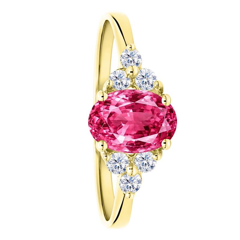 Bague Solitaire Épaulé Tourmaline & Diamants de Synthèse 0,18 ct en Or Jaune 750, Taille 54 - Ocarat
