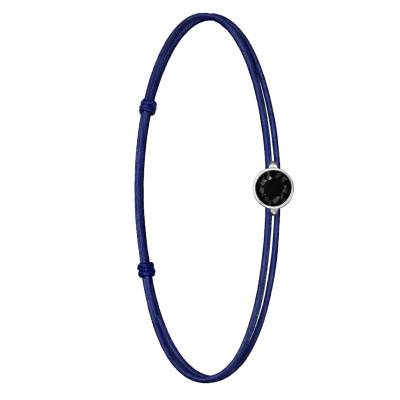 Bracelet with Black Diamond 0.50 ct in 750/1000 White Gold, Navy Blue Cord, Adjustable Length - Ocarat