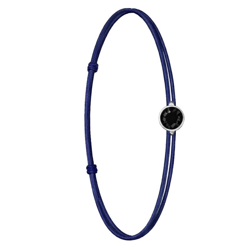 Bracelet Cordon Bleu Marine, Diamant Noir 0,50 ct en Or Blanc 750, Longueur Ajustable - Ocarat