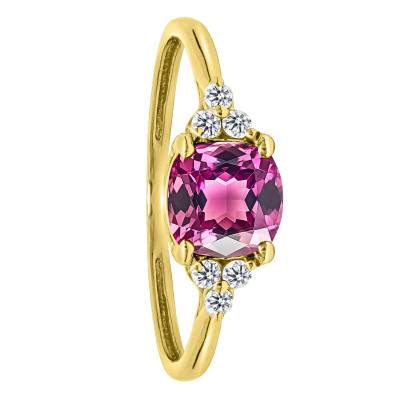 Solitaire Épaulé Saphir Rose de Synthèse & Diamants de Synthèse 0,10 ct en Or Jaune 750, Taille 54 - Ocarat