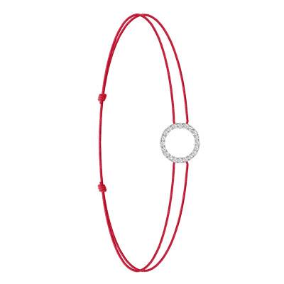 Bracelet Cordon Rouge, Diamants de Synthèse 0,12 ct sur Or Blanc 750, Longueur Ajustable - Ocarat