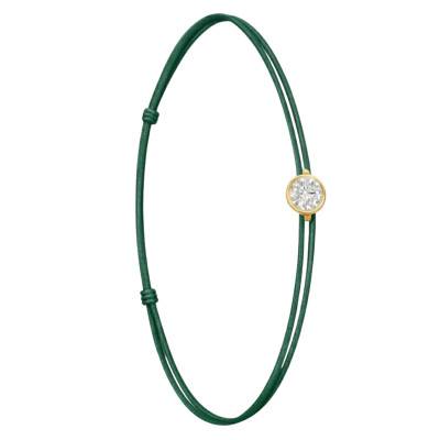 Forest Green Cord 750/1000 Yellow Gold Lab-Grown Diamond 0,75 ct Bracelet, Adjustable Length - Ocarat