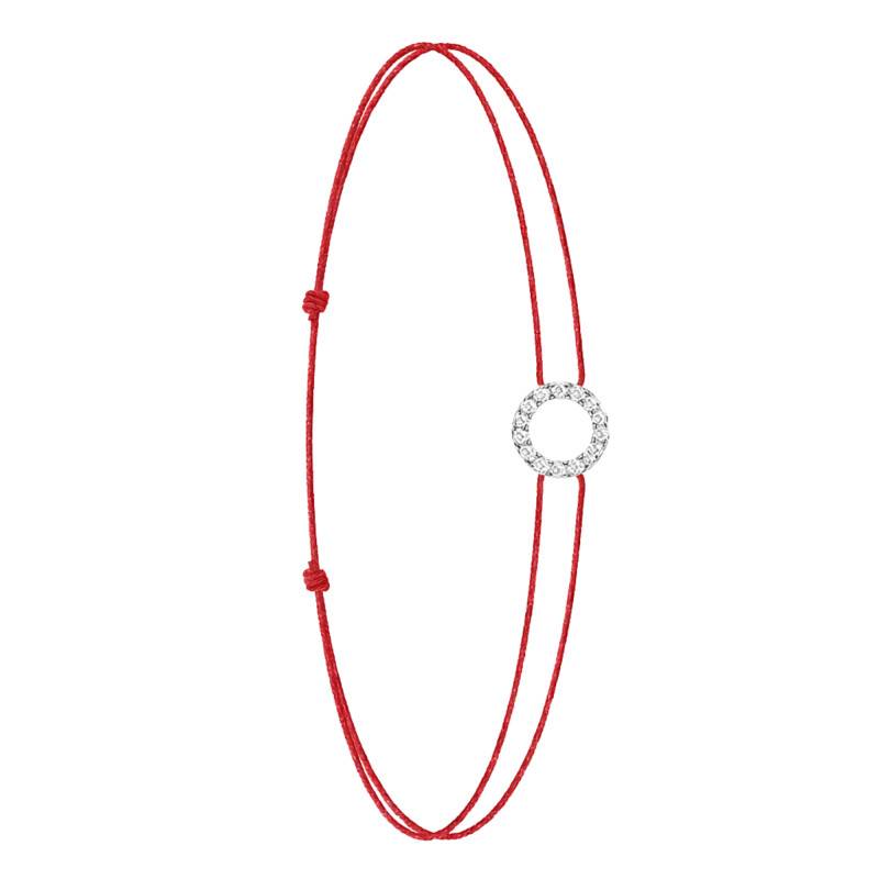 Bracelet Cordon Rouge, Diamants de Synthèse 0,10 ct sur Or Blanc 750, Longueur Ajustable - Ocarat