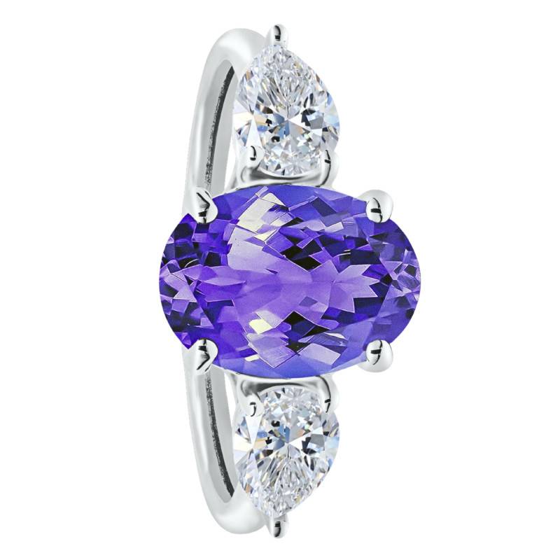 Solitaire Épaulé Tanzanite 2,50 ct & Diamant de Synthèse 0,50 ct en Or Blanc 750, Taille 53 - Ocarat
