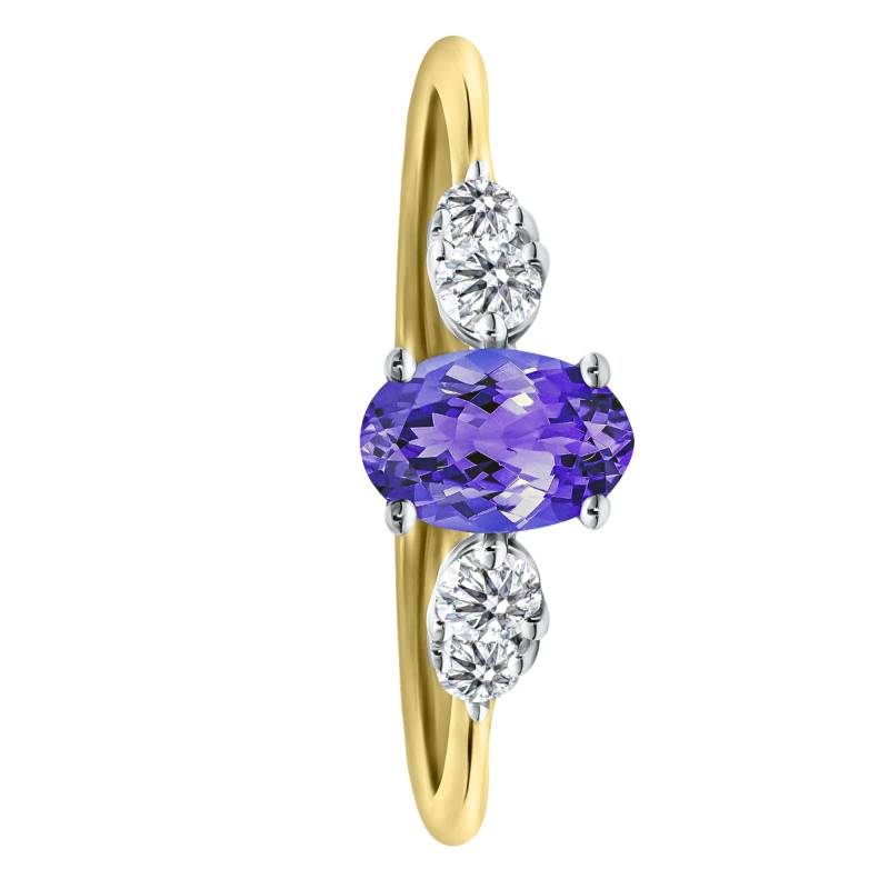 750/1000 Two-Tone Gold Lab-Grown Natural Tanzanite & Diamond 0.20 ct Shouldered Solitaire Ring, Size 54 - Ocarat