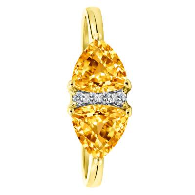 Bague de Fiançailles Citrines & Diamants de Synthèse 0,03 ct en 2 Ors 750, Taille 54 - Ocarat