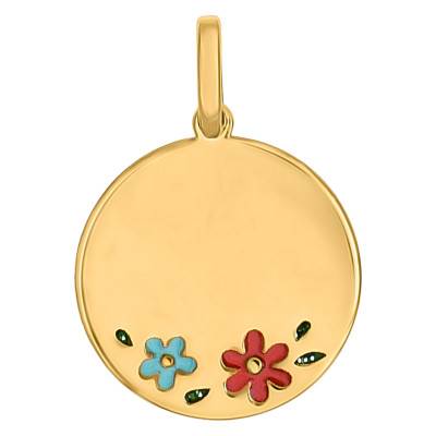 Médaille Ronde Fleurs en Or Jaune 375, Diamètre 12 mm - Ocarat