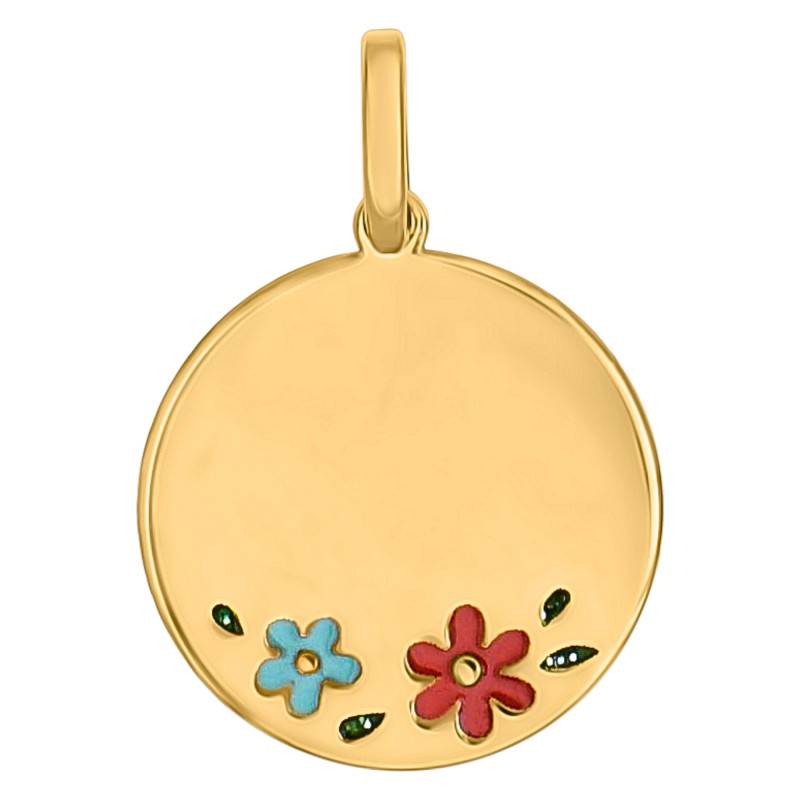 Médaille Ronde Fleurs en Or Jaune 375, Diamètre 12 mm - Ocarat