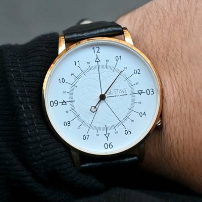 12H Louis Yellow Gold & White Chocolate Brown Leather 40mm Watch - Gustave & Cie