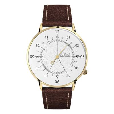 12H Louis Yellow Gold & White Chocolate Brown Leather 40mm Watch - Gustave & Cie