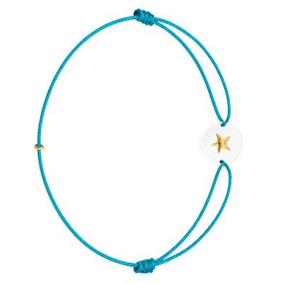Bracelet Cordon Bleu Étoile de Mer en Or Jaune 375 & Nacre, Longueur 18 cm Ajustable - Ocarat