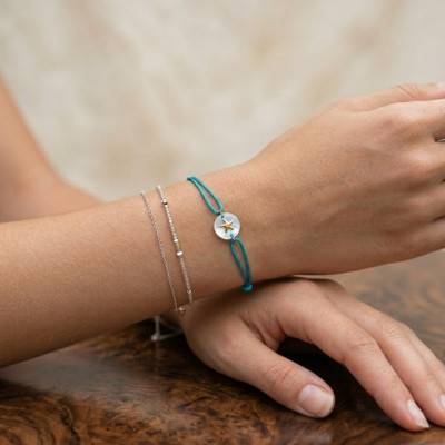Bracelet Cordon Bleu Étoile de Mer en Or Jaune 375 & Nacre, Longueur 18 cm Ajustable - Ocarat