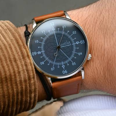 Montre 12H Louis Argent & Bleu Cuir Marron Chocolat 40mm - Gustave & Cie
