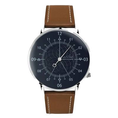 12H Louis Silver & Blue Chocolate Brown Leather Watch 36mm - Gustave & Cie