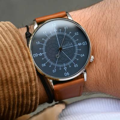 Montre 12H Louis Argent & Bleu Cuir Marron Chocolat 36mm - Gustave & Cie