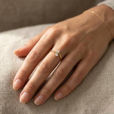 375/1000 Yellow Gold & Cubic Zirconia Toi et Moi Ring - Ocarat