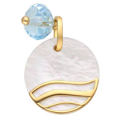 Pendentif Rond Mer & Aigue-Marine en Or Jaune 375 & Nacre, Diamètre 12 mm - Ocarat