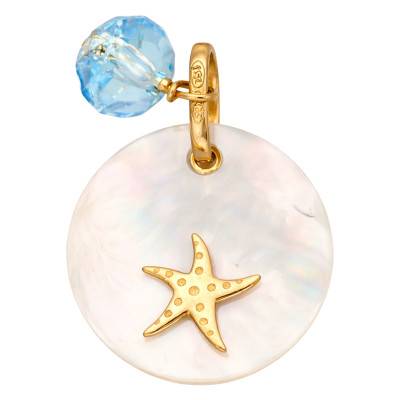 Pendentif Rond Étoile de Mer & Aigue-Marine en Or Jaune 375 & Nacre, Diamètre 12 mm - Ocarat