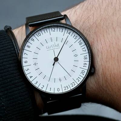 Montre 24H Antoine Noir & Blanc Cuir Marron Chocolat 40mm - Gustave & Cie