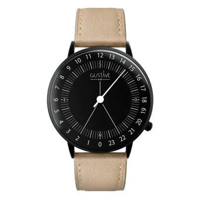 24H Antoine Black & Black Beige Leather 40mm Watch - Gustave & Cie