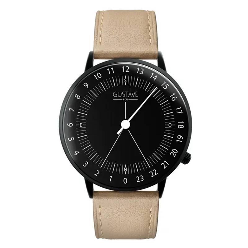 24H Antoine Black & Black Beige Leather 40mm Watch - Gustave & Cie