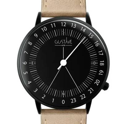 Montre 24H Antoine Noir & Noir Cuir Beige 40mm - Gustave & Cie